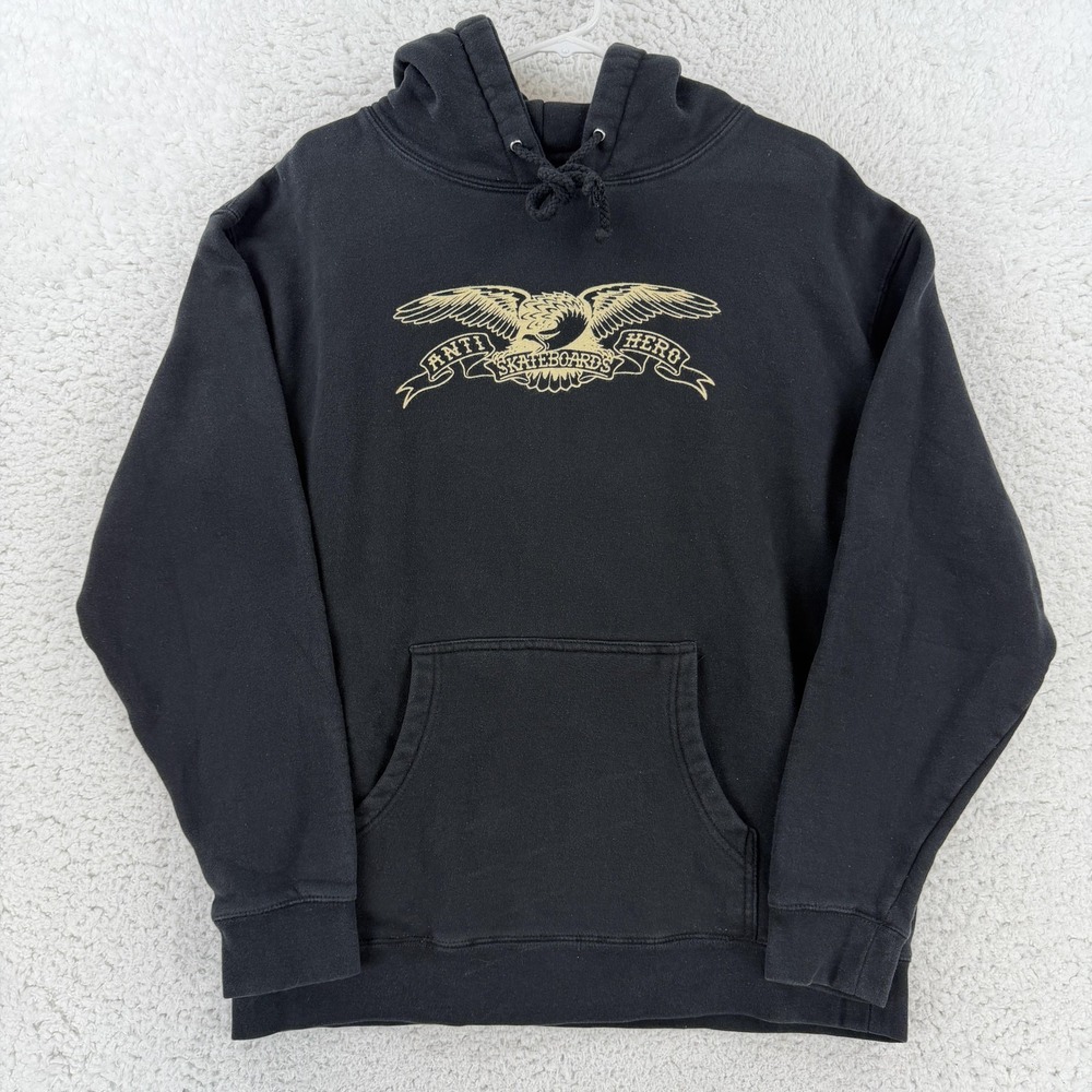 Anti Hero Hoodie Mens Large Black Pullover Eagle Skateboards Logo Sweatshirt